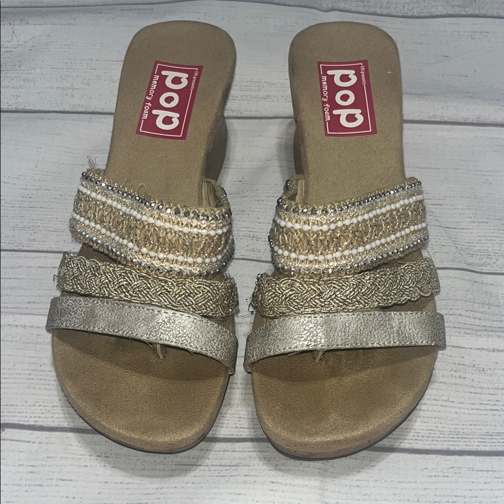Pop Gold Metallic Braided & Beaded Wedges - Picture 2 of 6